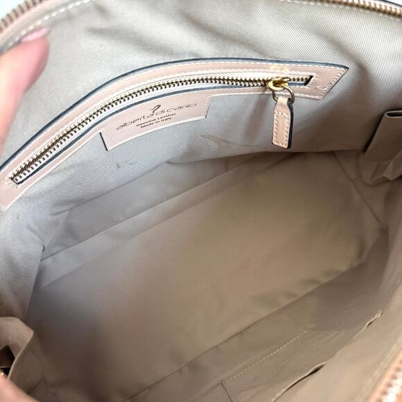 ALBERTA DI CANIO Leather Satchel Nude Beige Dome Bag Made in Italy Handbag - Picture 6 of 7